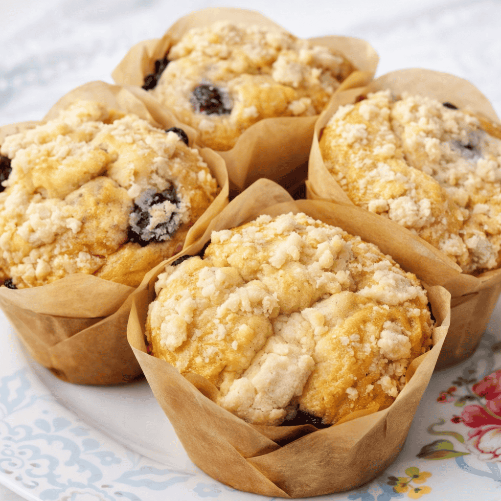 Fresh blueberry muffins with crumb topping